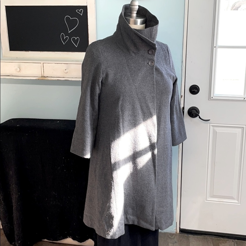 Eileen Fisher Funnel Neck A-line Wool Coat